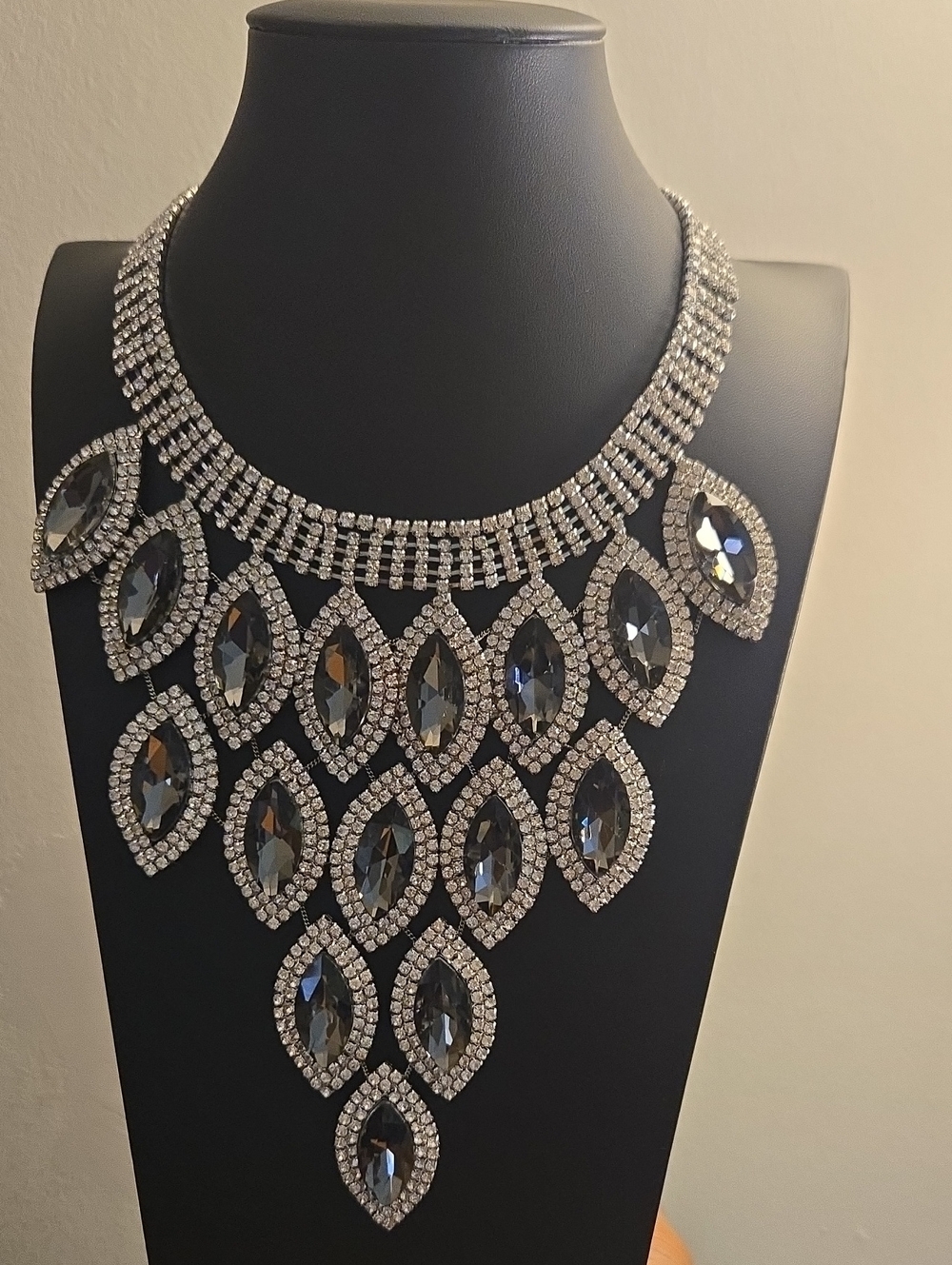 Brilliant Silver Crystal Teardrop Bib Necklace - Ash Stones